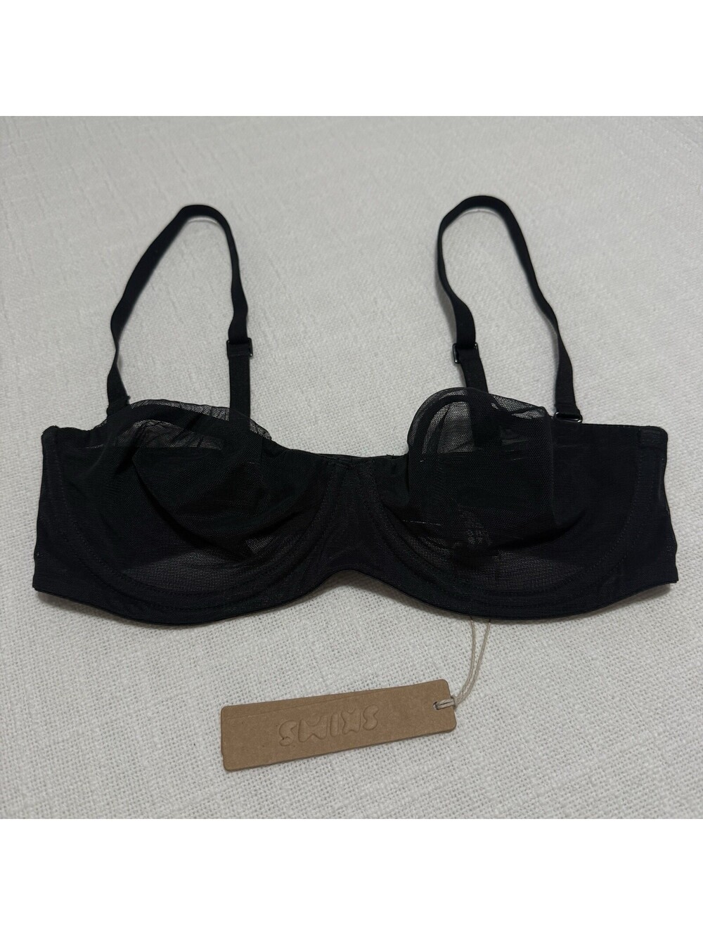 Skims 32B Ultra Fine Mesh Strapless Bra Underwire Unlined Onyx Black NWT